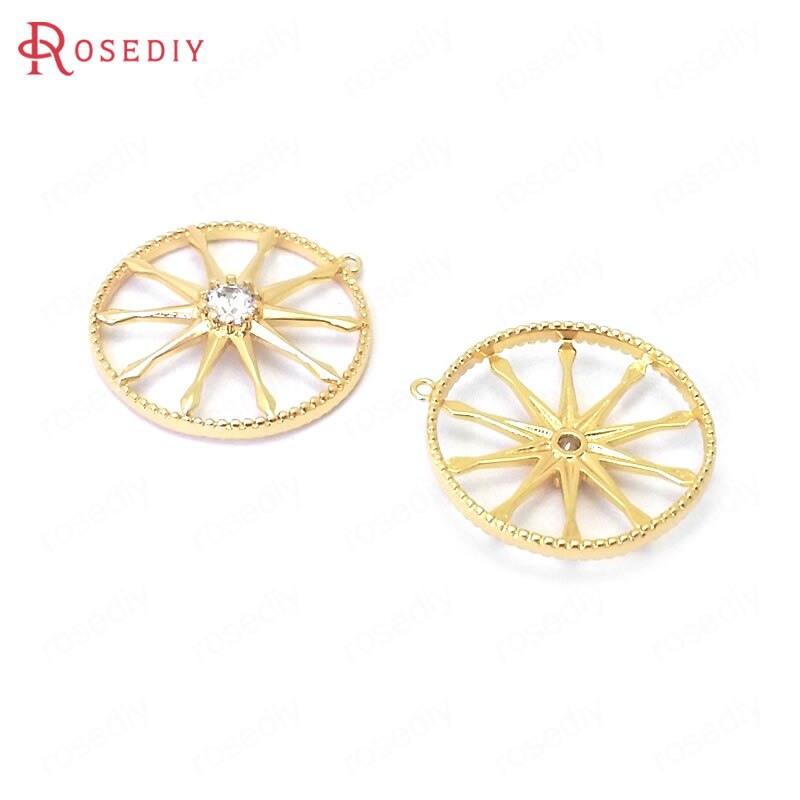 (39063)6PCS 17x18.5MM 24K Gold Color Brass and Zircon Round Star Charms Pendants Jewelry Making Supplies Diy Accessories