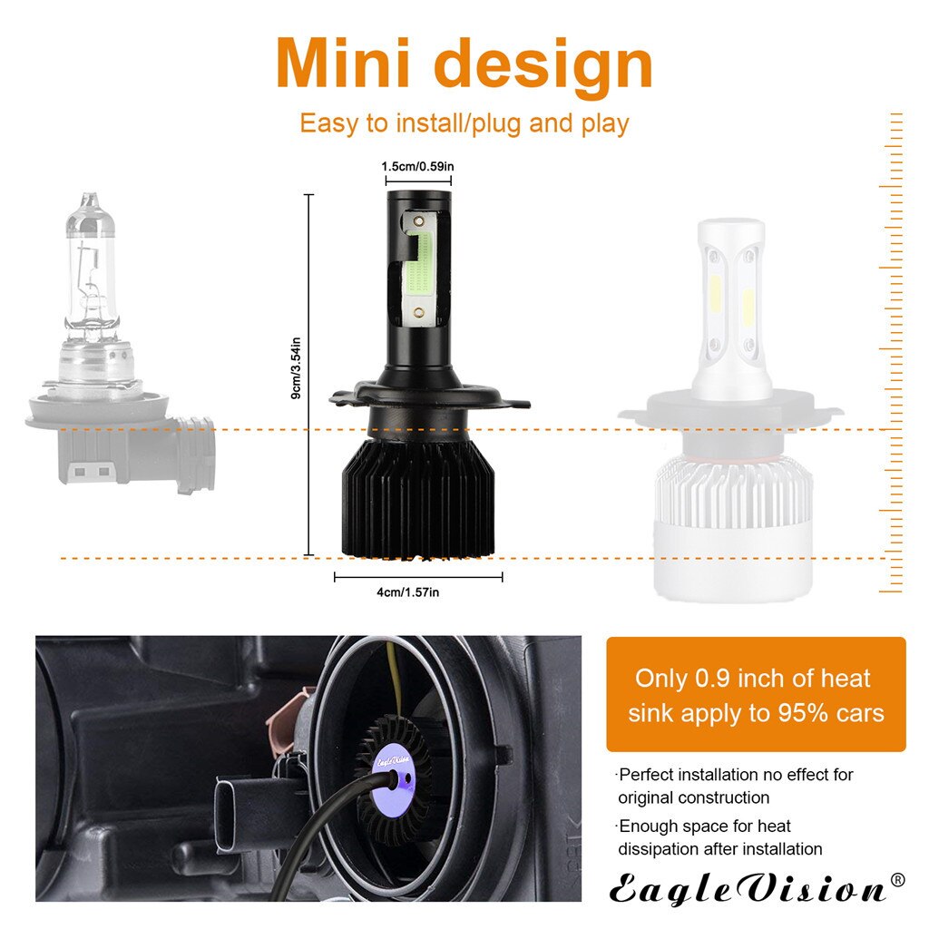 2x H4 Led Ice Blue Headlight Conversion Kit Bulb 30000lm High Power 8000k Ice Blue Intelligent Control Drive Headlight Car Light