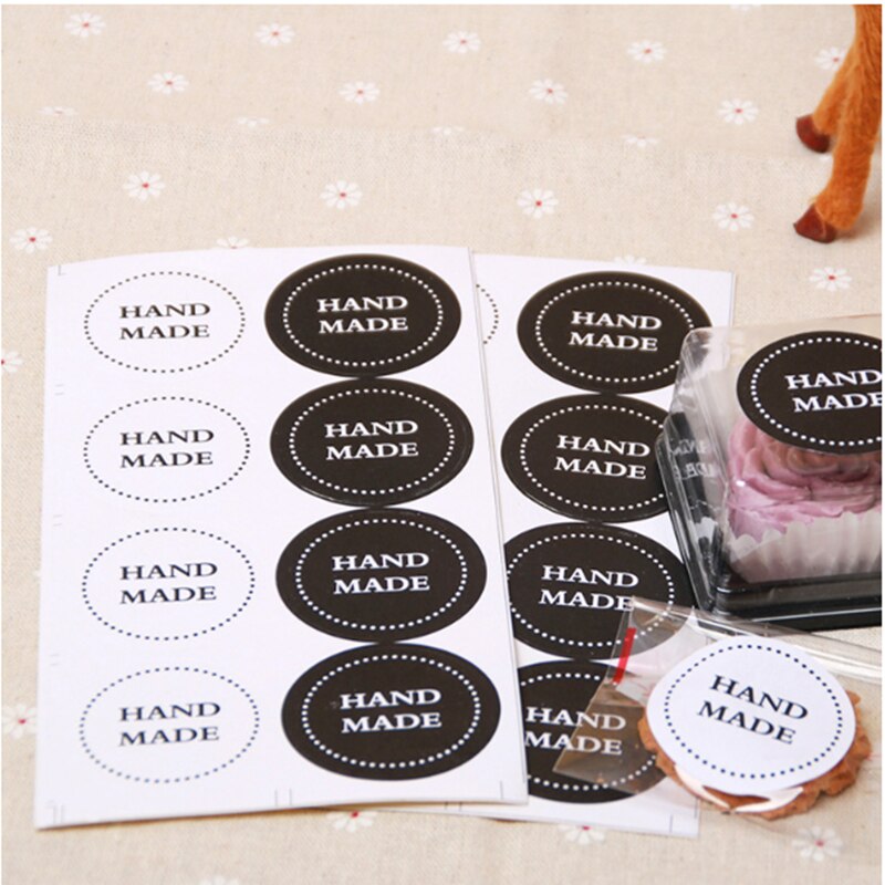 80pcs/pack Black And White Round HAND MADE Sealing Sticker Packing Label Adhesive Sticker Stationery Supplies