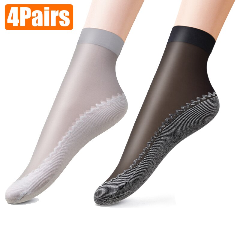 4Pairs Lente Zomer Fluwelen Zijde Vrouwen Sok Katoen Onderkant Avondmaal Zachte Klassieke Ultradunne Comfortabele Transparant Casual Sokken: 4Black and 4Grey