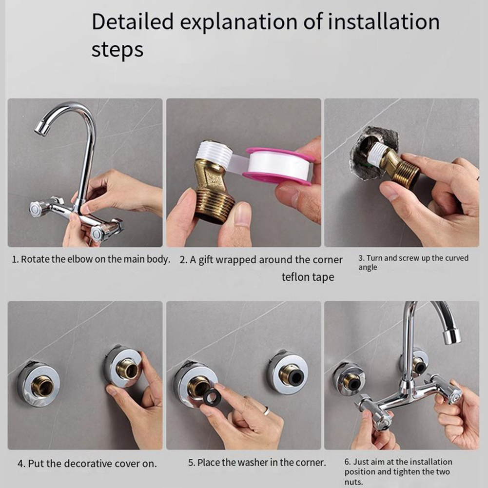 Kitchen Sink Faucet High Pressure Brass Faucet Mixer 360 Degree Swivel Double Hole Wall Mounted Sink Vegetable Basin Faucet