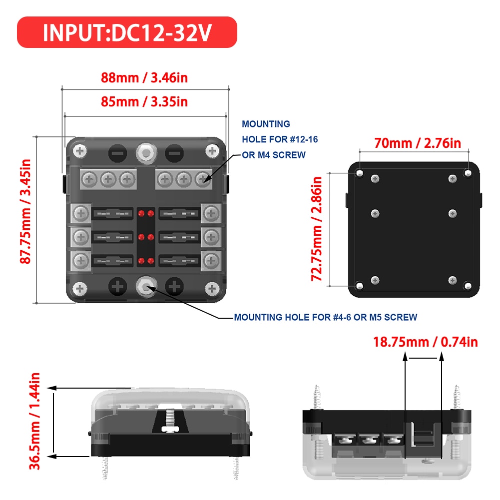 6 Way Blade Fuse Holder Box Block Bag 12V/24V Car Truck Boat Marine Bus RV Van