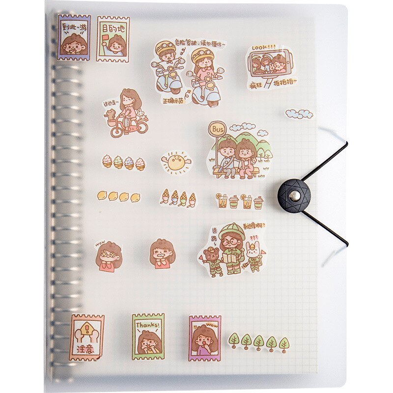 A4 B5 A5 Button Binder Frosted with Stickers Loose Leaf Notebook Binder Journal Diary Office Supplies Notebook Diary Office: with stickers / B5