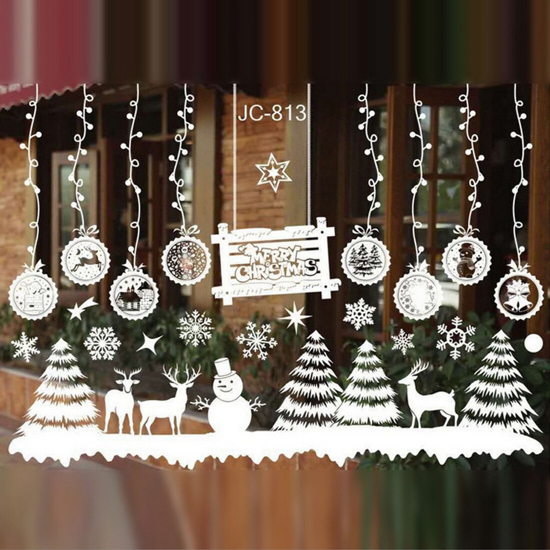 16 Styles Merry Christmas Window Glass PVC Wall Sticker DIY Snow Town Wall Stickers Year Home Decal Christmas Decoration: 12