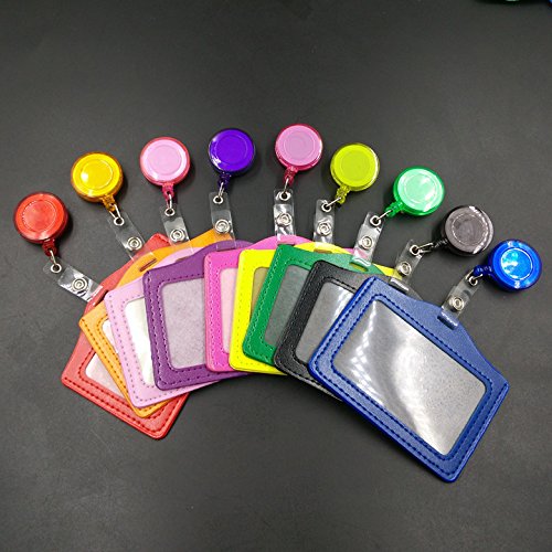 10 Pack Diverse Kleur Pu Lederen Id Badge Kaarthouder Met Retractable Reel Key Clip Set
