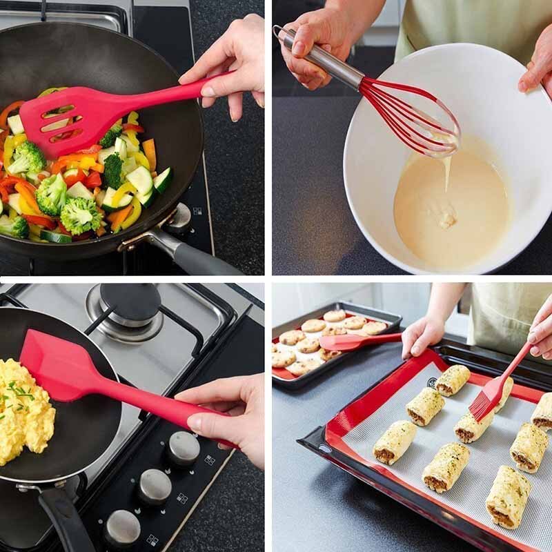 TEENRA 5 Stks Siliconen Koken Gereedschap Set non-stick Siliconen Keuken Kookgerei Spatel Borstel Eiklopper Keukengerei Set