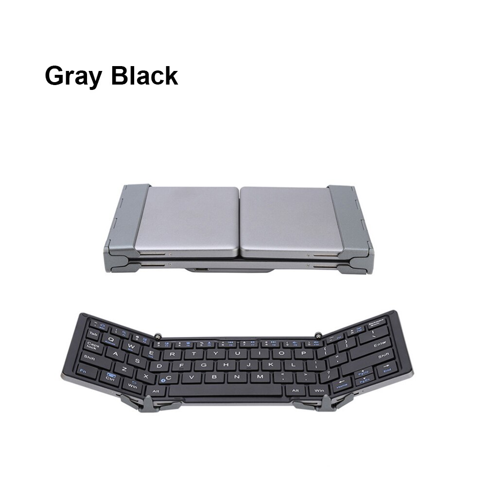 AVATTO Caso di Alluminio Portatile Tastiera Bluetooth Pieghevole, Pieghevole senza fili mini Tastiera Tablet Per IOS/Android/Finestre del telefono: 066 Gray  Black