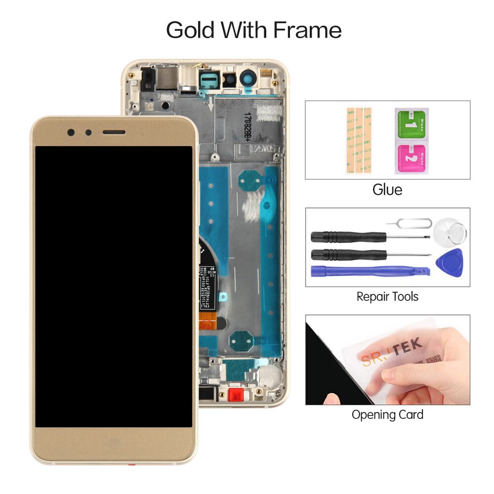 5.2 "ORIGINALE Per HUAWEI P10 Lite LCD Display Touch con Telaio di Montaggio per P10 Lite Schermo LCD WAS-LX1 WAS-LX1A WAS-LX2 WAS-LX3: Gold with frame