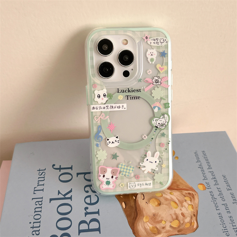 Koreanskt sött rosett- och roligt kattunge-magnetiskt stativfodral till iphone 13 pro 14 15 pro max 16 pro gungstativ kawaii silikonfodral: Kisel / Blå