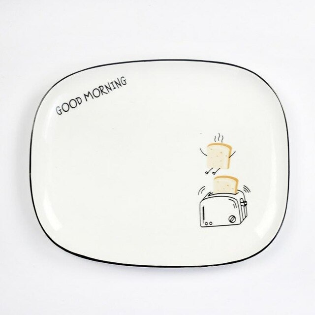 Platos de postre de cerámica nórdica desayuno Rectangular ensalada de frutas platos de dibujos animados multifunción Plato decorativo de escritorio: 4