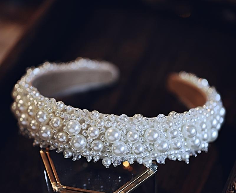 Diadema con cuentas de perlas, tocado para dama de honor para mujer, tocado para novia, Tiara, corona, accesorios de boda, joyería nupcial para el cabello