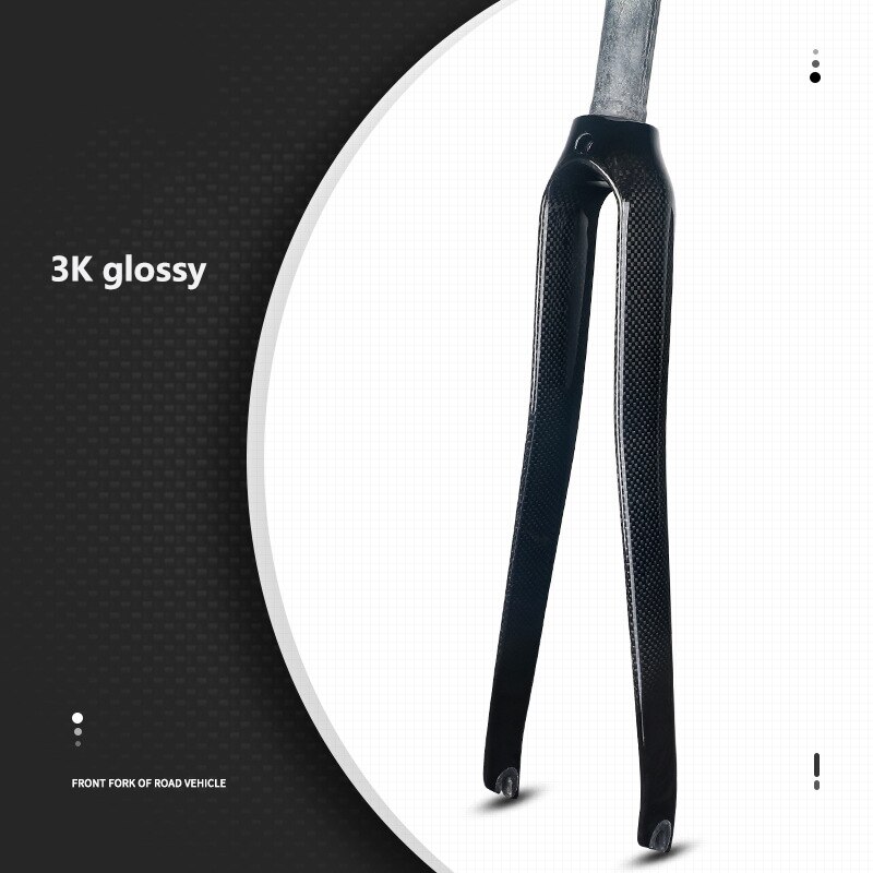 TOSEEK-horquilla de bicicleta de carretera de fibra de carbono 700C, horquilla rígida de freno en V, 3k/UD/12K, horquilla delantera de carbono mate/brillante, peso 365 +/-30g: black 3K glossy