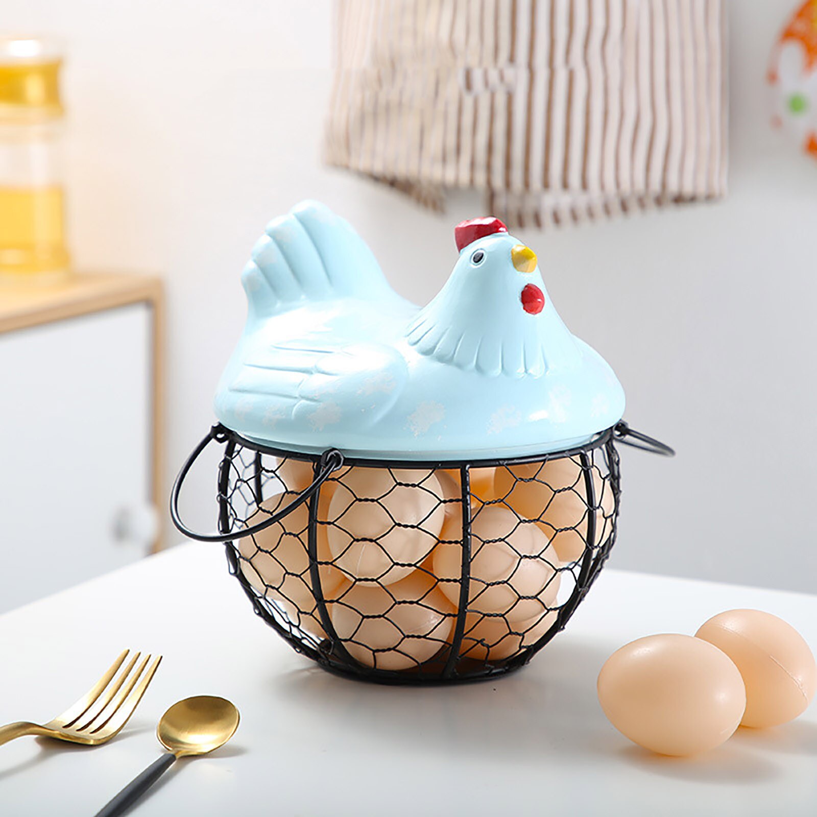 Ceramic Egg Organizer Storage Basket Ceramic Wicker Baskets Decor Kitchen Basket Egg Storage Egg Basket Fruit Container Box #T1G