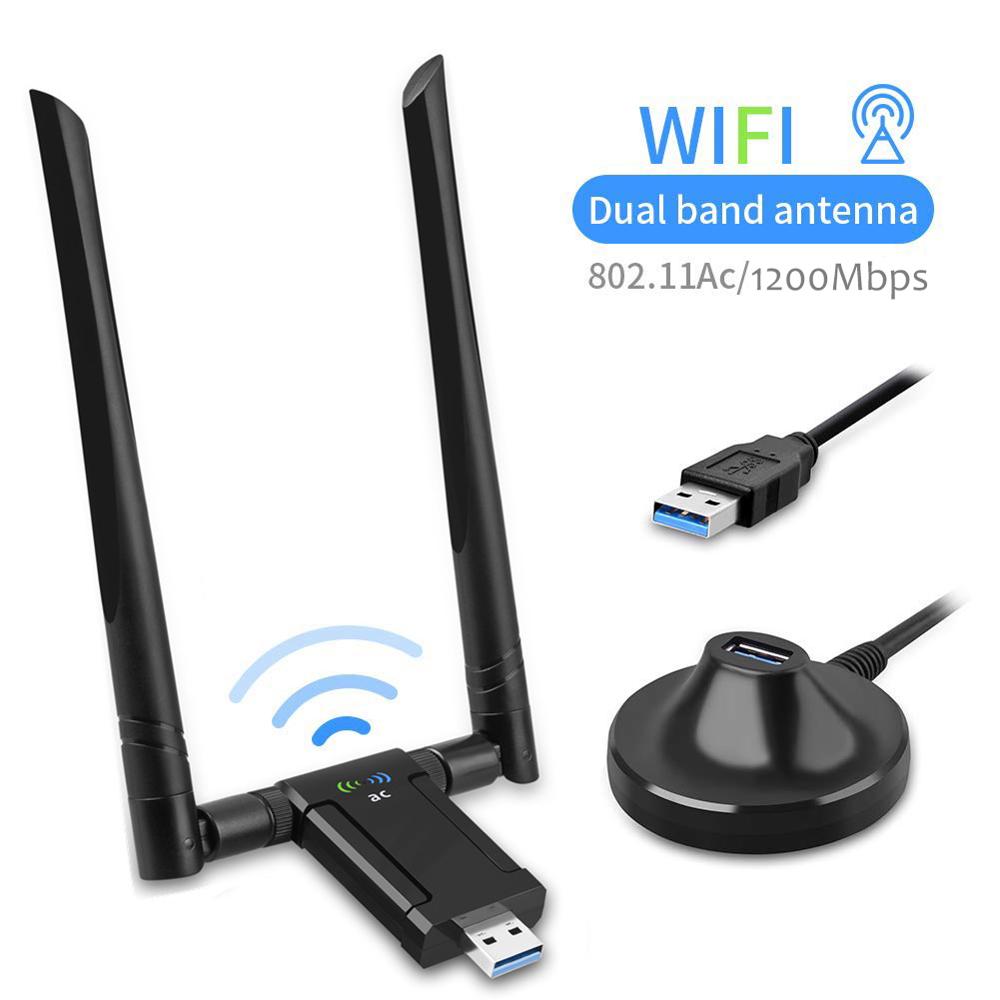 1200Mbps Wireless USB Network Card USB3.0 Dual Band 2.4G&5.8G Wifi Receiver & Wireless Adapter for PC with 2Pcs Antennas