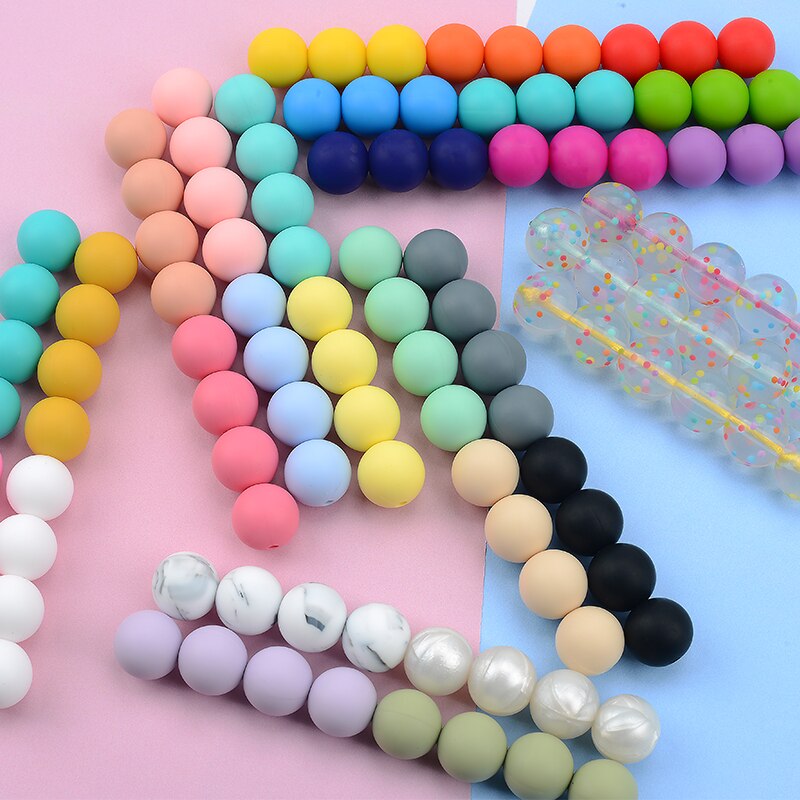 100Pcs/lot 15MM Round Shape Silicone Beads Food grade silicone Bpa free For Keychain Necklace Accessories for making jewelry