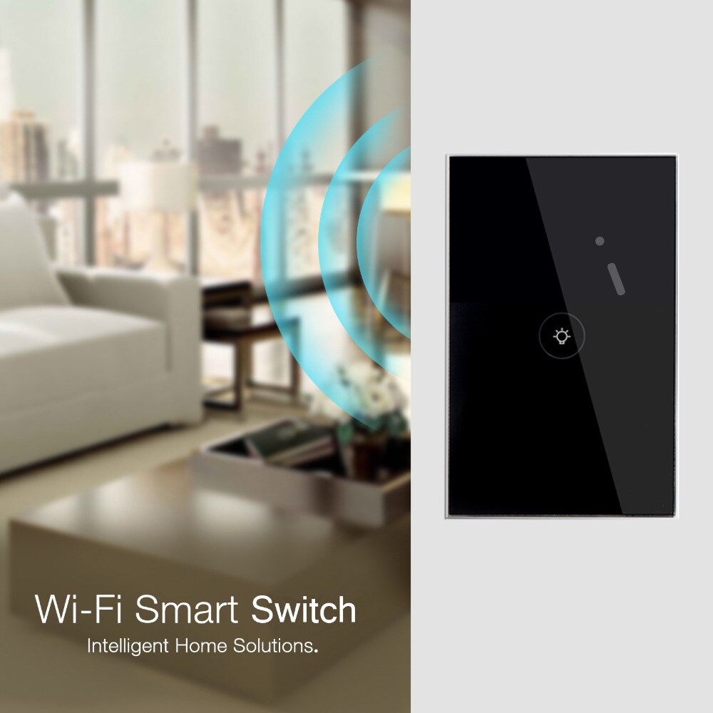 Wifi Smart Wall Touch Switch US Standard 1 Gang Black Glass Panel APP Remote Control for Smart Life