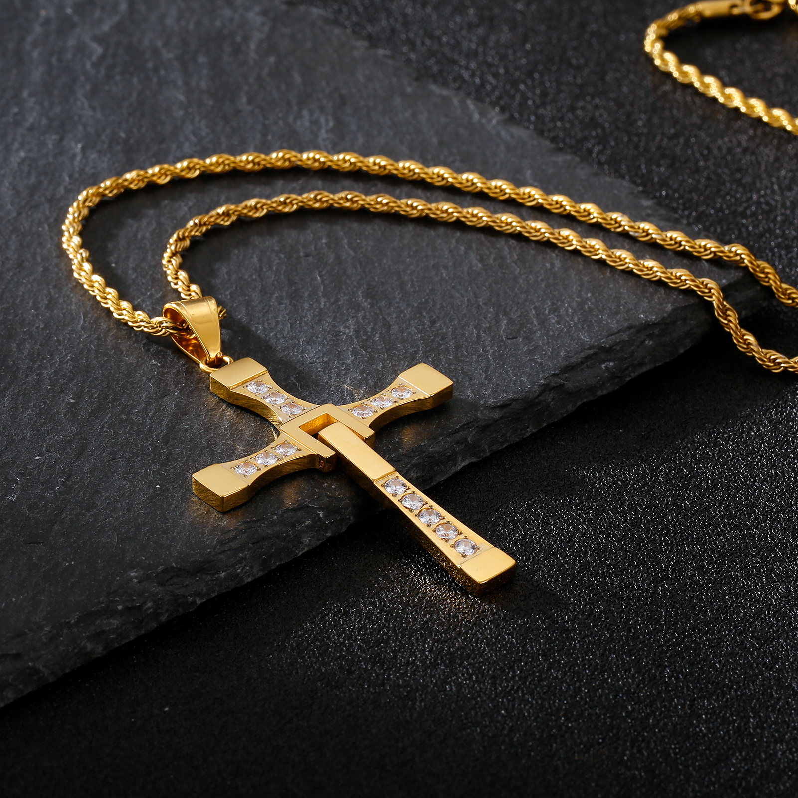 HaoYi Schnelle Und Furious Dominic Toretto Kreuz Halskette Für Männer Edelstahl Zirkon Schmuck Multi-stil Anhänger