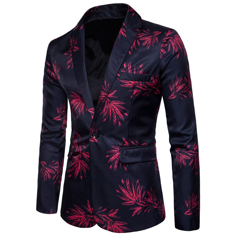 Man Red Blue Flower Male Print Blazer Suit Men Slim Fit Leisure Business Luxury Male Blazer Jacket: Red / XXL