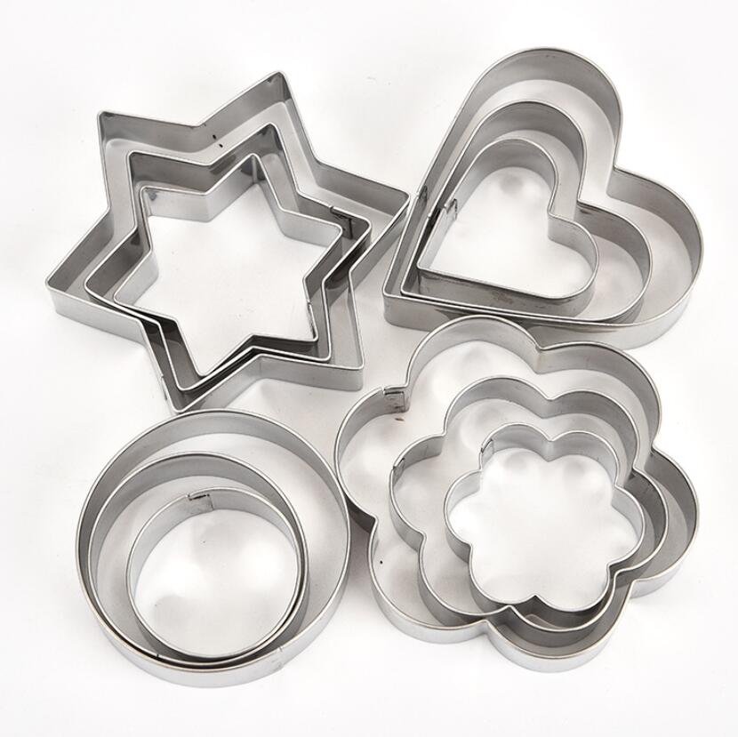 3 Stks/set Rvs Cookie Biscuit Diy Mold Star Hart Ronde Bloemvorm Cutter Bakvorm Gereedschap Geometrische