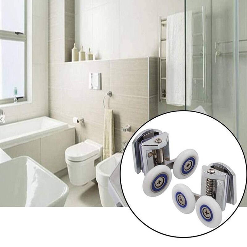 4 sztuk rolki drzwi prysznicowych 26Mm stopu cynku drzwi prysznicowe mocowania koła pasowe łazienka zestaw wymienny (2 szczyt + 2 Buttom)