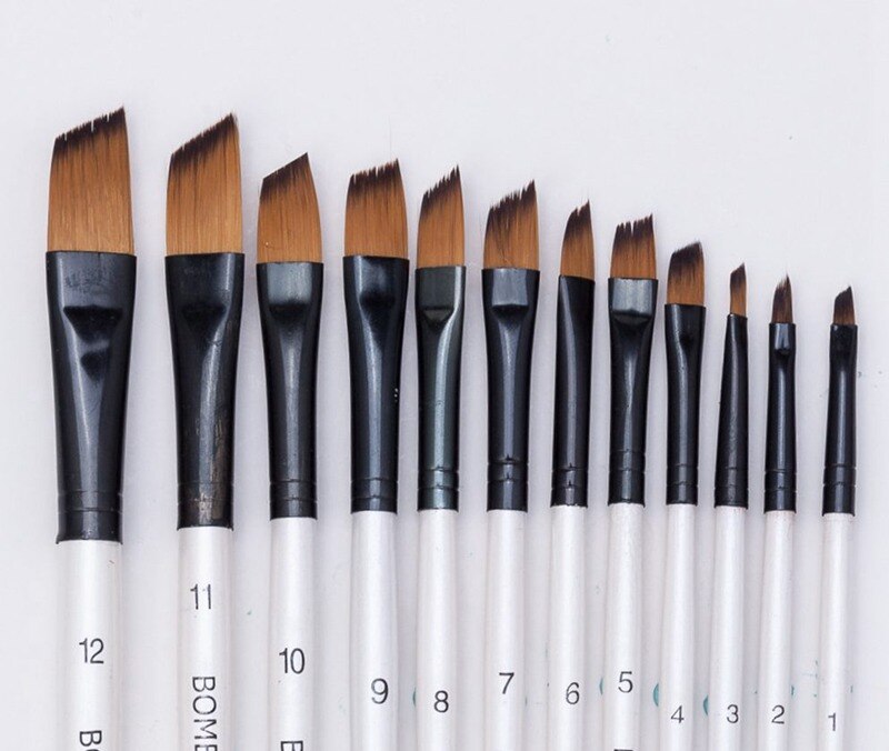 12 stk fint nylonhår perlehvidt træhåndtag akvarel pensel pen til olie akryl maleri kunst pensler forsyninger: Design 4 as foto