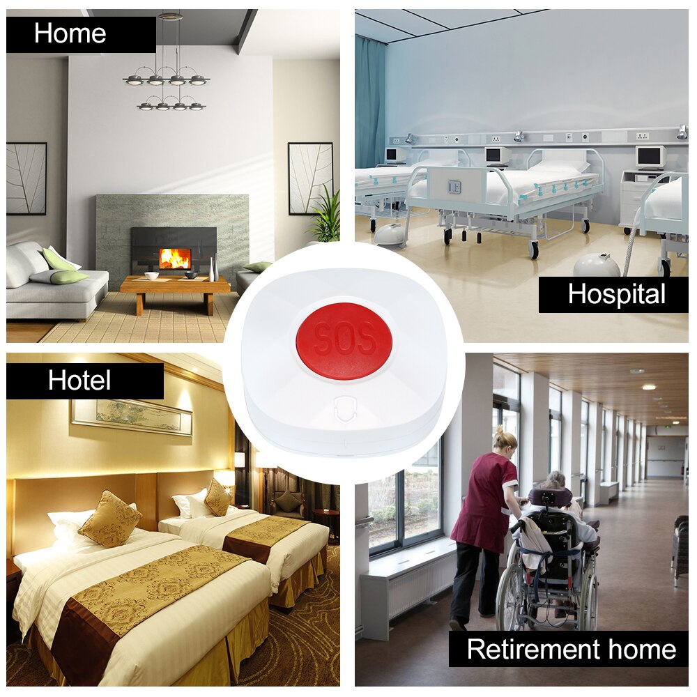 Wireless Remote Call Button SOS/Emergency Button 433MHz Caregiver Pager for Floor Mat Fall Alarm Patient Elderly Disabled Press