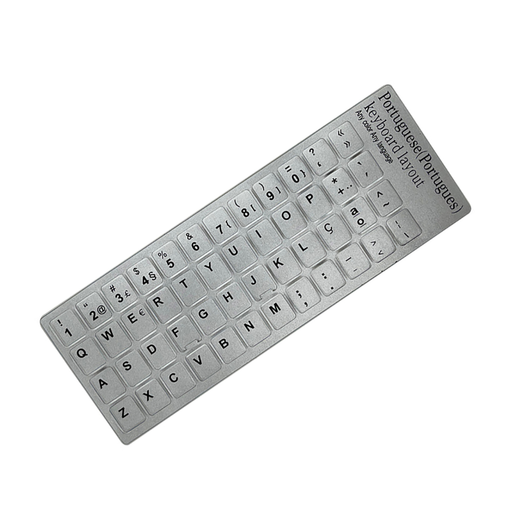 Portuguese Keyboard Stickers Letter Alphabet Layout Autocolantes de Teclado em Português: Silver