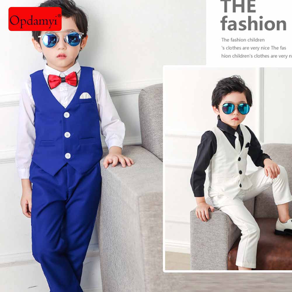 Poikien puku lasten brittiläistyylinen herrasmiehen puku liivi housut 2 kpl lasten hääsyntymäpäiväjuhla iltapuku smokki