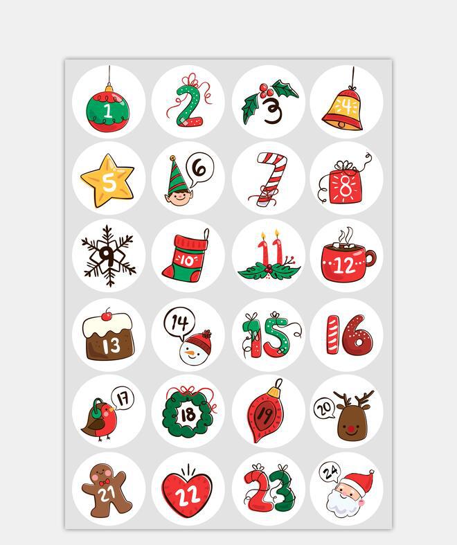 Merry Christmas Stickers Advent Calendar Number Paper Stickers Multi-Function DIY Crafts Packaging Labels Decor Tools: 14