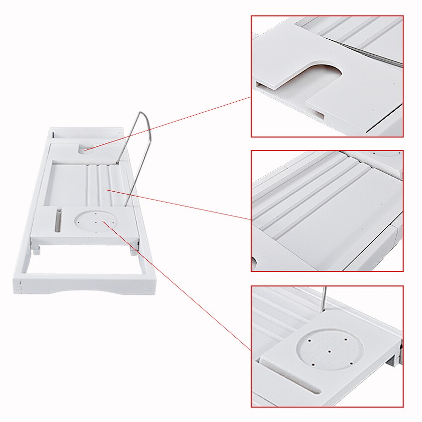 Retractable Bathtub Rack Support Bamboo Bath Rack Multifunction Tub Caddy Tray Organizer Shelf Bridge Wine Glass Book Holder