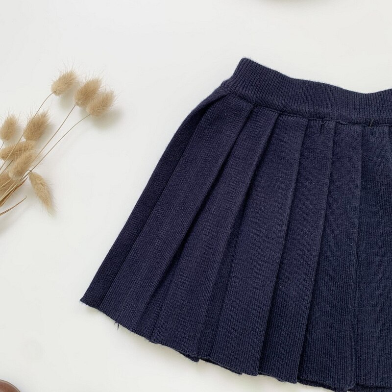 2022 Spring Kid Girl Skirts Covering Yarn Dark Blue Apricot A-line Mini Pleated Skirt Student Style Children Clothes E216: dark blue / 120cm 5Year