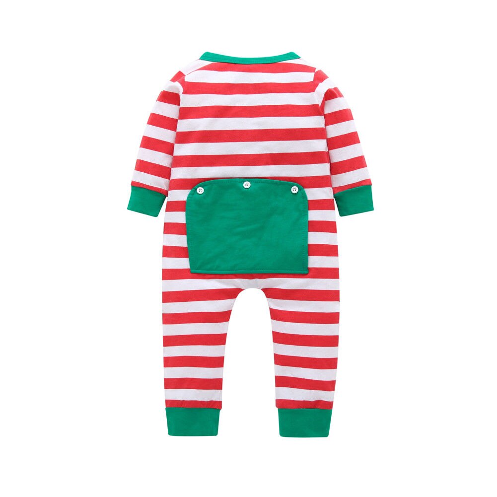 Weihnachten Kleinkind Baby Mädchen Jungen Spielanzugoverall Gestreiften Langarm Weihnachten Pyjama Homewear Outfit 6M-3T