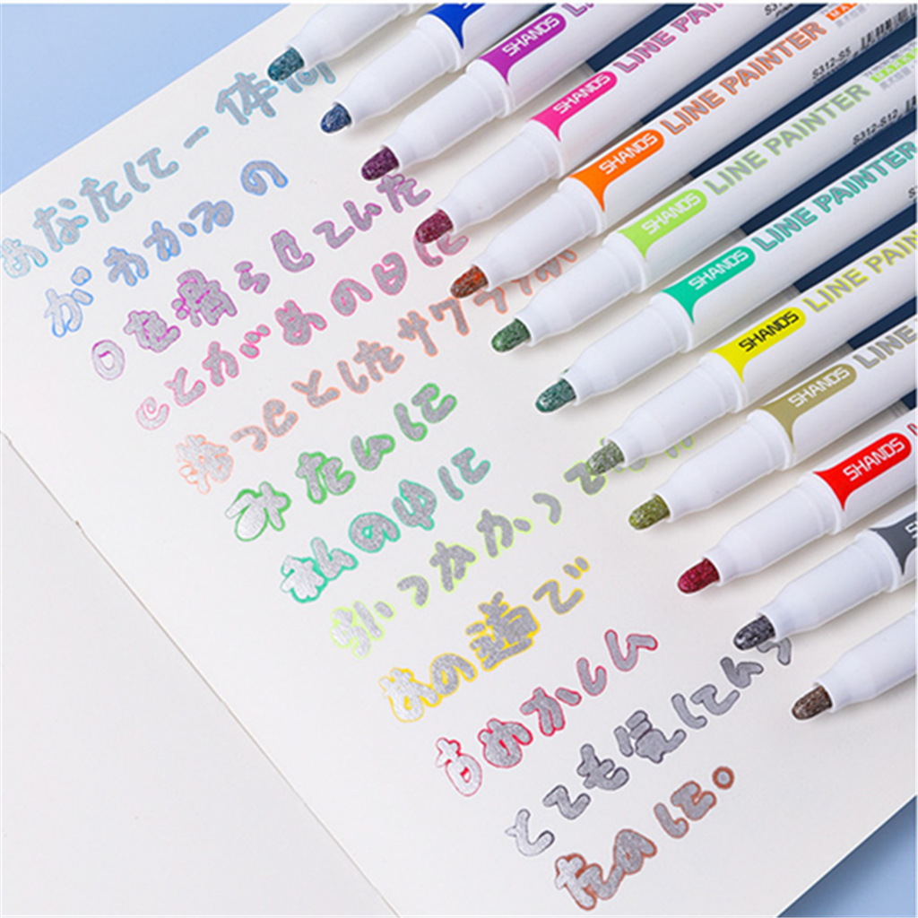 12Pcs Outline Metallic Marker Pens, Permanent Double Paint Marker Pen