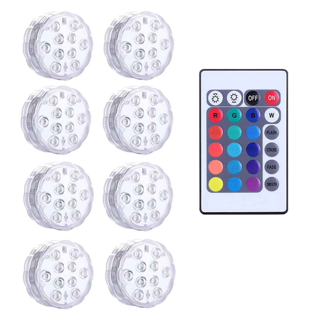 10 stuks 10 led rgb onderwaterlamp onderwater nachtlampje op afstand bedienbaar tuin zwembadlamp voor bruiloft feest vaas boog: 8 lampen 1 afstandsbediening