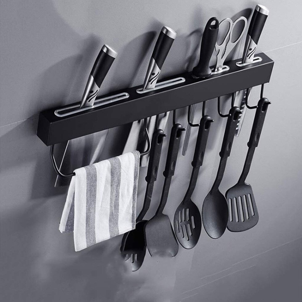 Wall Mounted Kitchen Knife Rack Stainless Steel Pantry Cookware Dinnerware Kitchen Scissor Holder Shelf Storage Cutlery