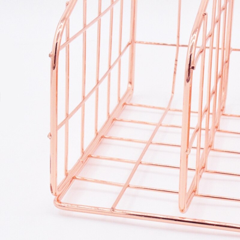 Hollow-out File Folder Rose Gold Magazine File Holder Multiple Compartments Desktop Vertical File Organizer