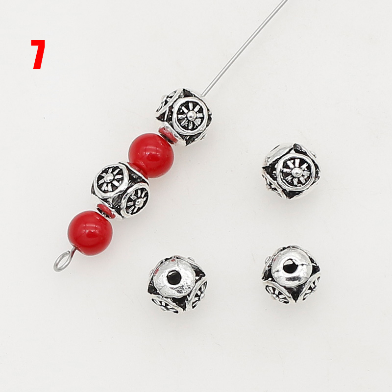 Perles en métal évidées en argent tibétain, fleur faite à la main, perles d'espacement papillon, fabrication de bijoux européens bricolage, 8mm, 24 modèles, 10 pièces par lot: BLEU CIEL