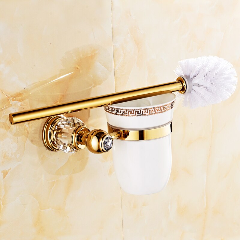 Luxury Gold Toilet Brush Holder Antique Crystal Toilet Cleaning Brush Holder Ceramic Bathroom Accessories