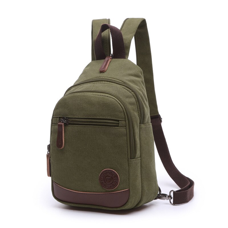 Boshikang Canvas Women Backpack School Bag Small Student Bag Female Shoulder Bag Zipper 8 Color Daily Chest Daypack: army green