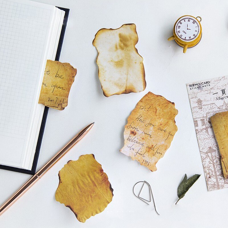 30pcs Retro One Page Of Old Paper Burnt Sticky Notes Agenda Planner Tool Index Sticky Memos Message Notes Scratch pad