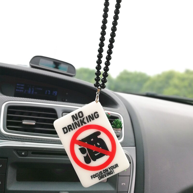JDM Acrylic Car Pendant NO SMOKING NO DRINKING Warning Sign Car Charm Rear View Mirror Accessories Dangling Beaded Auto Decor: no drinking