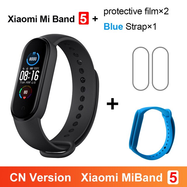 Xiaomi Mi Band 5 Smart Uhr AMOLED Miband 5 Smartband Fitness Traker Bluetooth Sport Wasserdicht Armband APP Globale Version: CN Blue N 2Flim