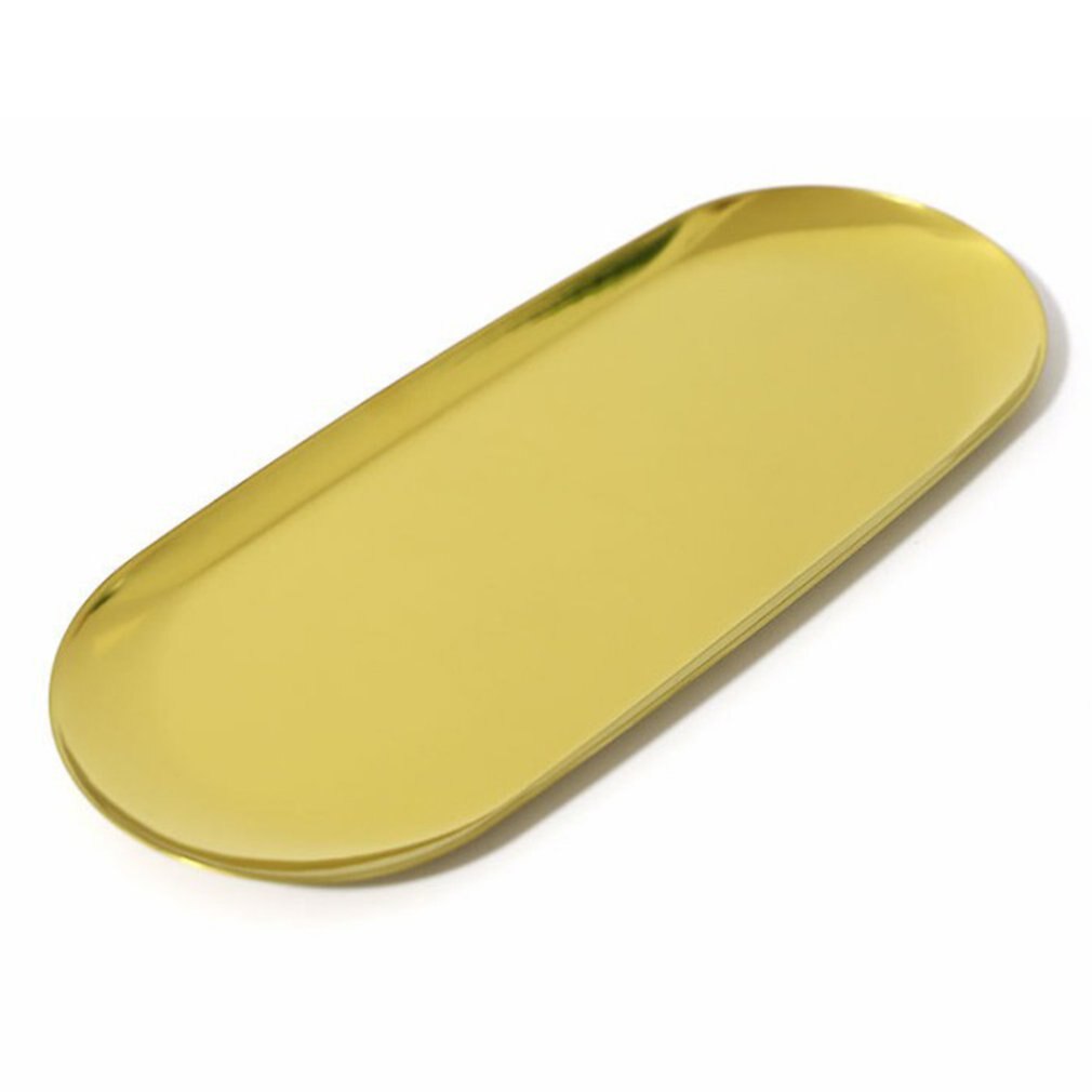 Storage Tray Nordic Stainless Steel Jewelry Plate Oval-shaped Towel Tray Cosmetic Jewelry Organizer Snack Tray: gold / 23x9.5cm