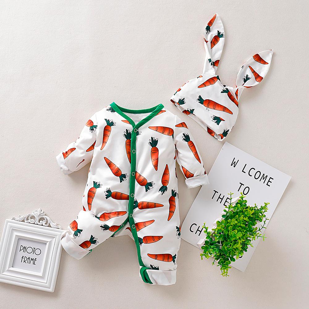 0-3 months baby girl Romper Rrabbit Ears Set Infant Baby Boys&GirlsBodysuit +Hat lucky child Costume for Newborn Overall 10.17