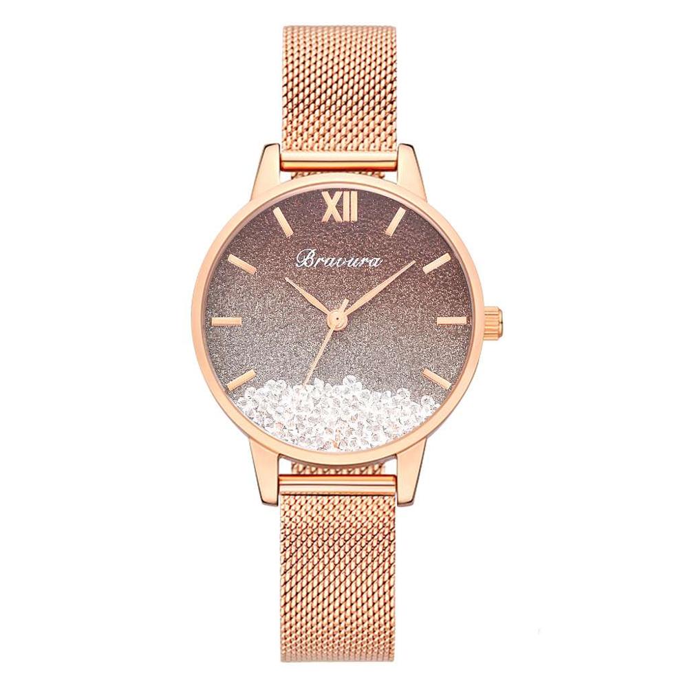 Femmes montres luxe diamant or Rose dames montres-bracelets femmes Bracelet montre pour femme horloge Relogio Feminino: brown