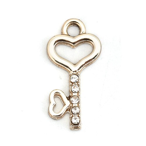 DoreenBeads Zinc Based Alloy Pendant Key Silver Plated Heart Clear Rhinestone DIY Charms 24mm(1") x 12mm( 4/8"), 20 PCs: 2
