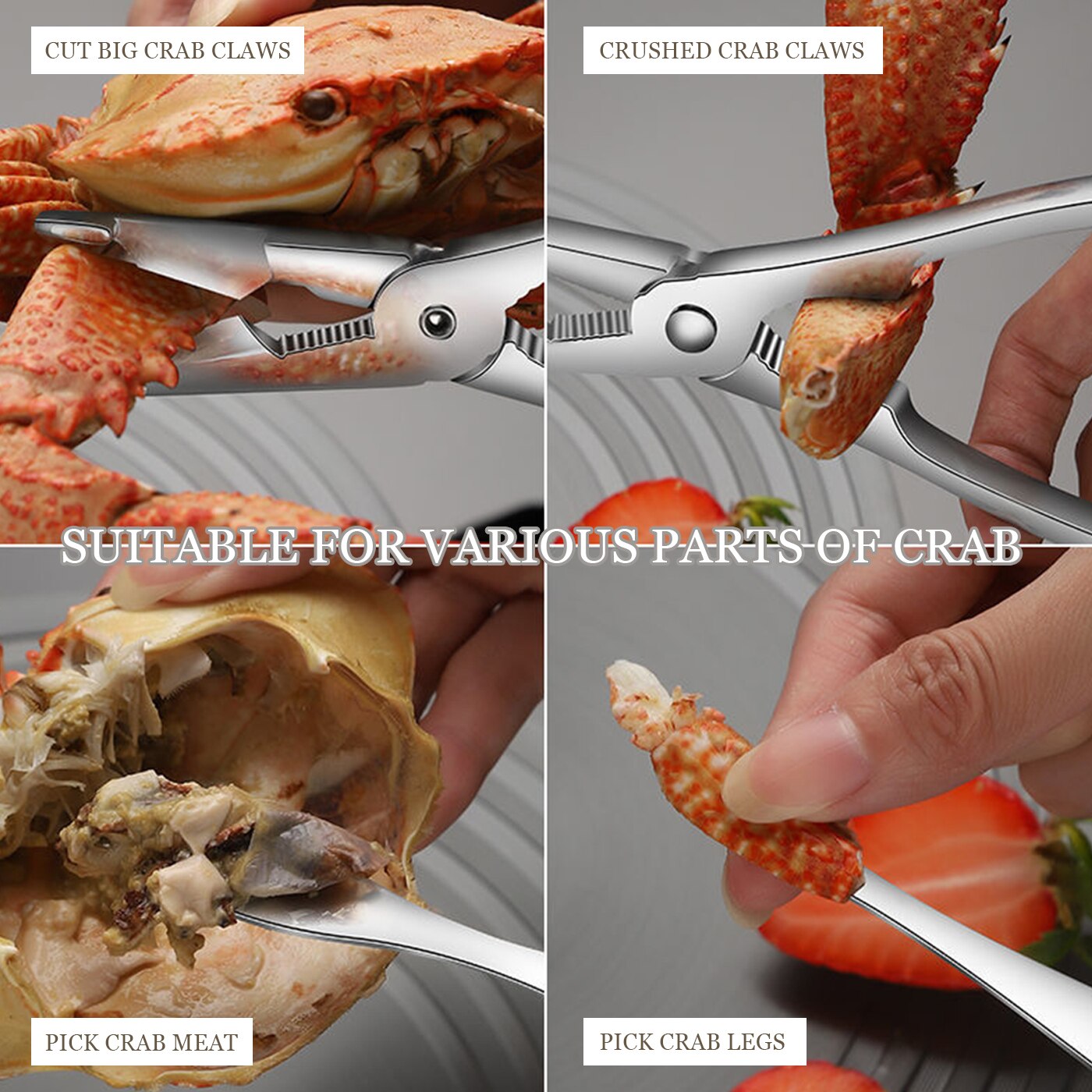 Seafood Tool Set Stainless Steel Crab Tool Durable Practical Lobster Crab Claw Cracker Leg Fork Picks Spoons Kitchen Accessories