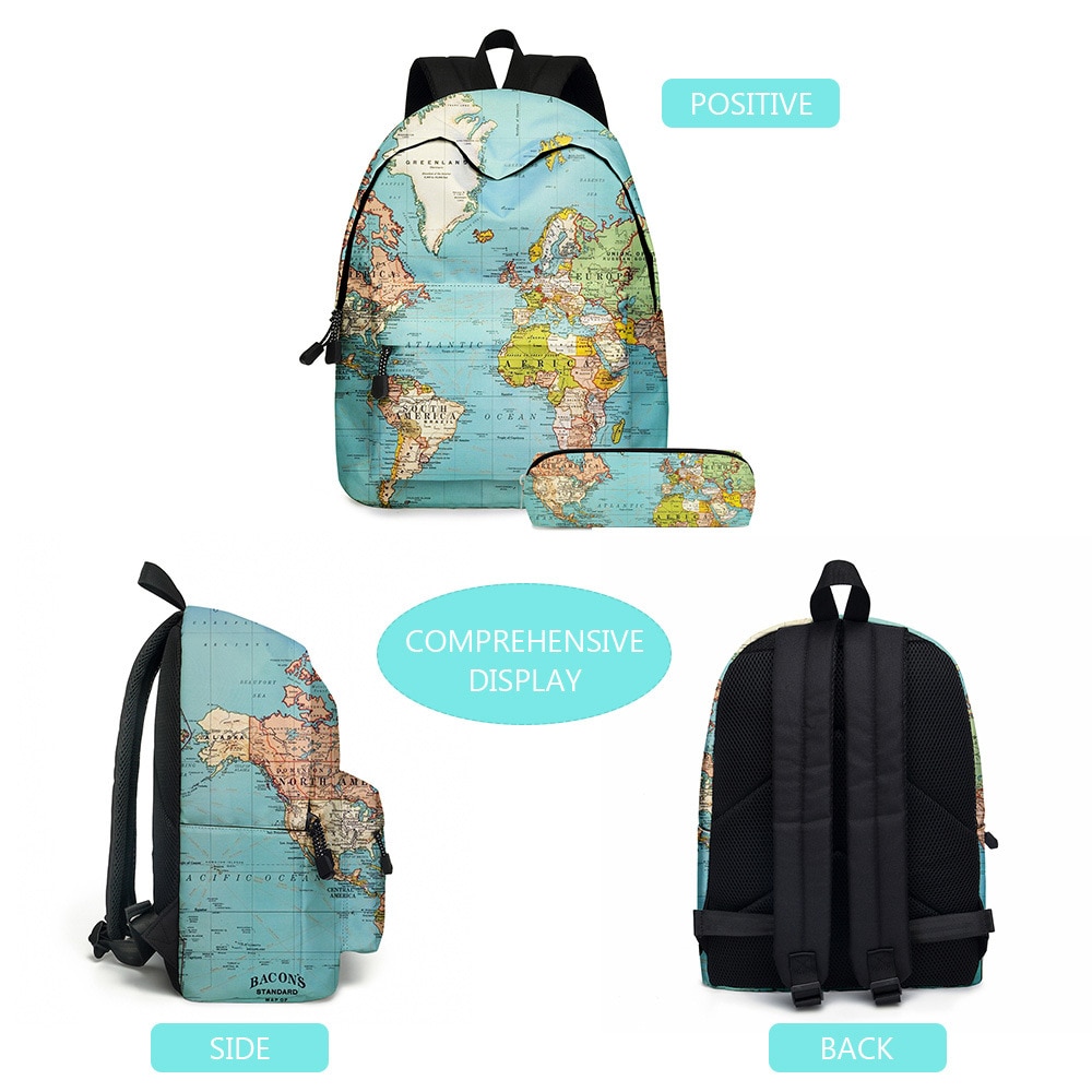 Europe and America map school bags for girls waterproof bookbag student children backpacks kids school backpack boys