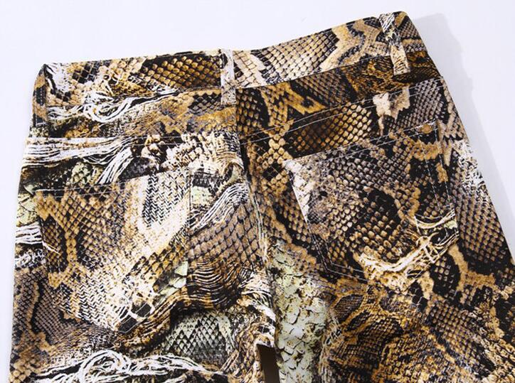 Moruancle heren slangenprint jeans slim gekleurde stretch hiphop denim broek voor heren