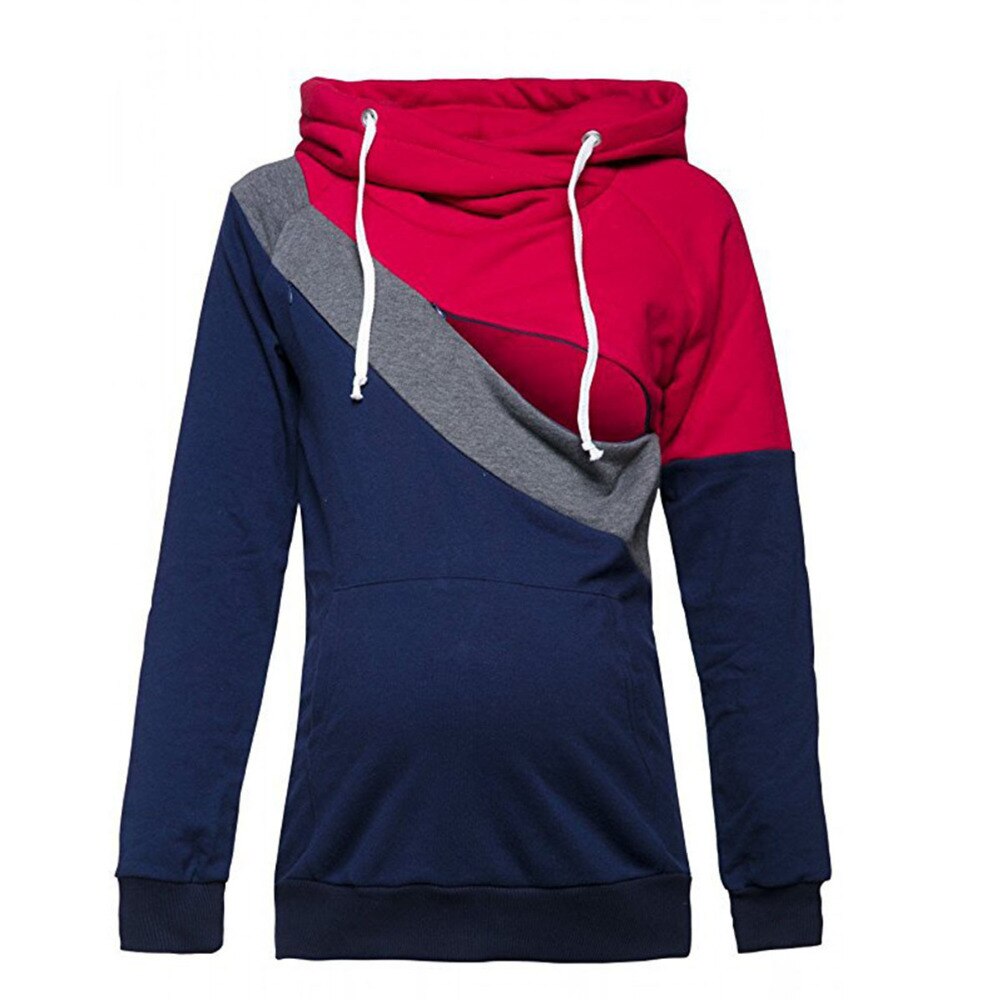 Plus Size S-2XL Womens Breastfeeding Maternity Nursing Hoodie Sweatshirt Long Sleeve Patchwork Zipper Pullover Top: colors01 / S